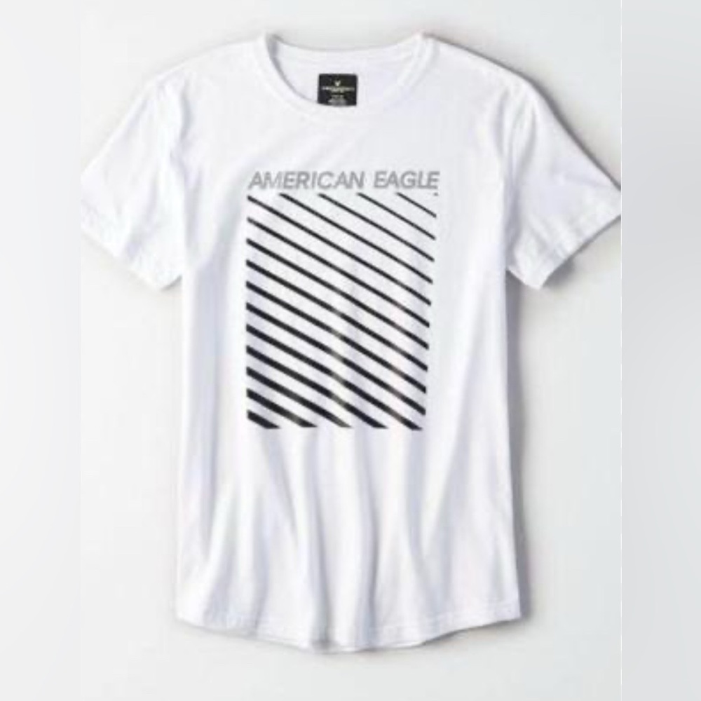 American Eagle Outfitters White Tee with Diagonal Black Stripes size small